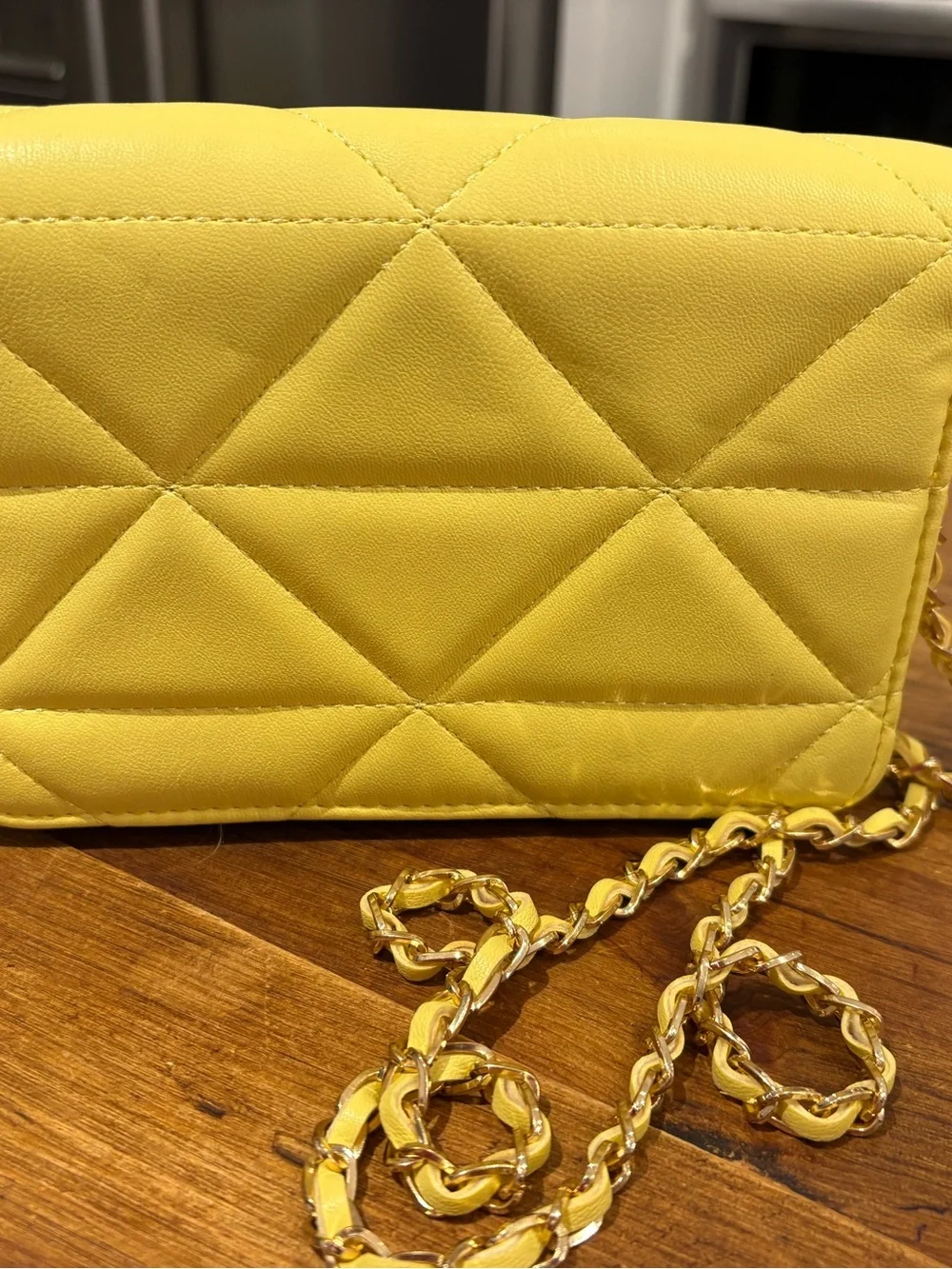 Vibrant Lemon Yellow Bebe Gia Quilted Crossbody Bag